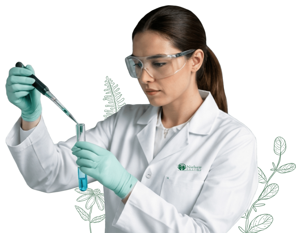 Científica de Nielsen Pharma trabajando en laboratorio